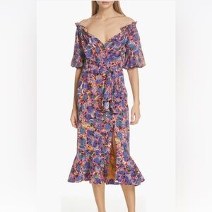 NWT Saloni Olivia Silk colorful pattern Midi Dress